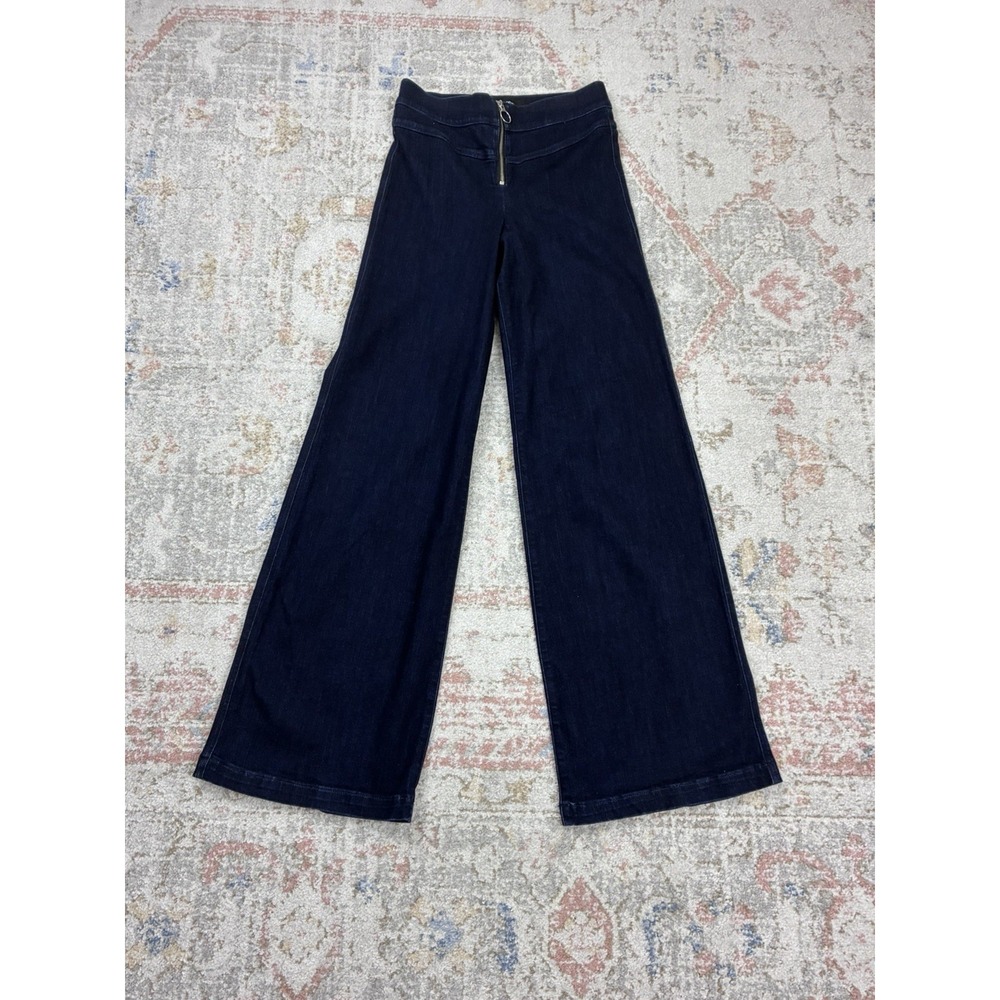 Express Dark Wash Sailor Jeans Women 8L High Waisted Front Zip Wide Leg Pants